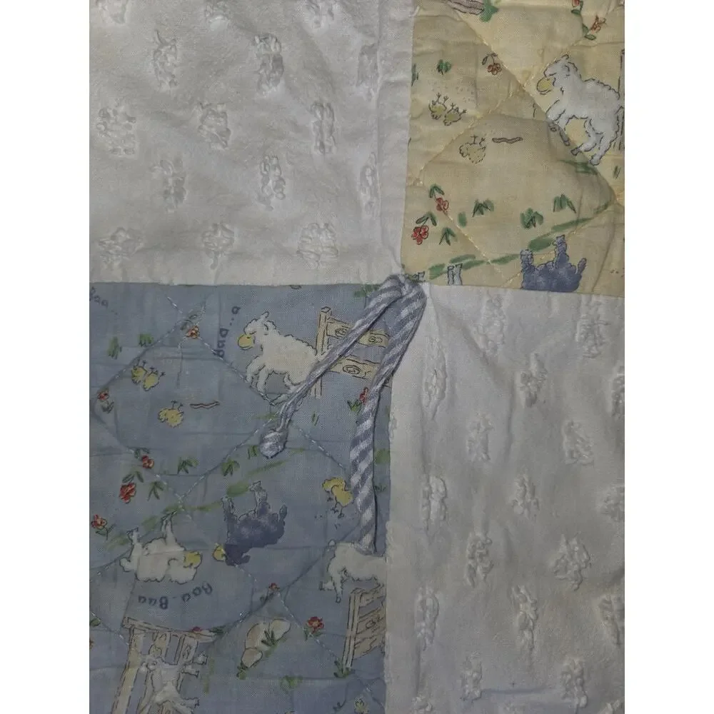 Cotton Tale Designs Baby Quilt Eyelet Lambs Blue Green
